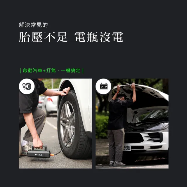 【Philo 飛樂】STP70旗艦款 20000mAh 救車打氣機 (自動打氣機/緊急啟動電源/疾速打氣/電霸/汽車啟動電源)