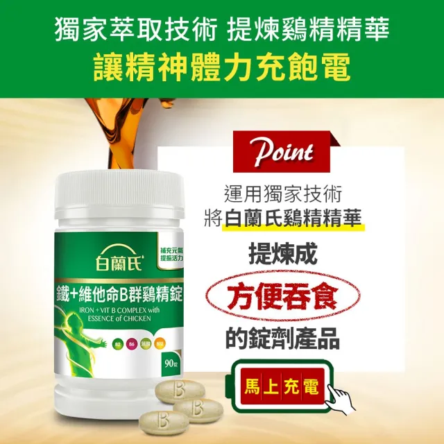 【白蘭氏】官方直營 鐵+維他命B群 雞精錠90錠x3瓶(共270錠 B群雞精錠/鐵加B群 提振精神)
