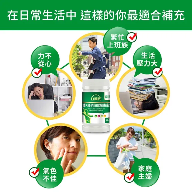 【白蘭氏】官方直營 鐵+維他命B群 雞精錠90錠x5瓶(共450錠 B群雞精錠/鐵加B群 提振精神)