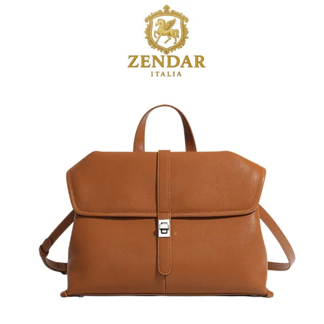 【ZENDAR】限量1折 頂級小牛皮手提包肩背包 愛莉莎系列 全新專櫃展示品(琥珀色)