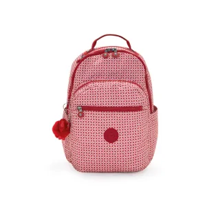 【KIPLING】『首爾包』（網路獨家款）紅白幾何印花機能手提後背包-SEOUL