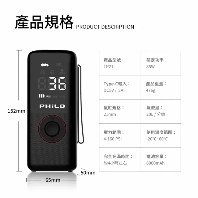 【Philo 飛樂】TP21充氣王  飛樂打氣王 無線電動打氣機(充電寶/打氣筒/電動充氣/打氣機/輪胎打氣)