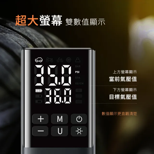 【Philo 飛樂】TP21Pro 6000Mah 雙供電 無線電動打氣機-雙數值顯示 (汽車打氣機/附3米點菸線/車用充氣)