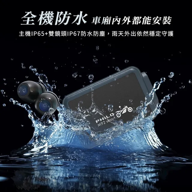 【Philo 飛樂】M92smart 無螢幕版 WiFi 1080P高畫質 雙鏡頭機車行車紀錄器(機車行車紀錄器/贈64G+GPS))