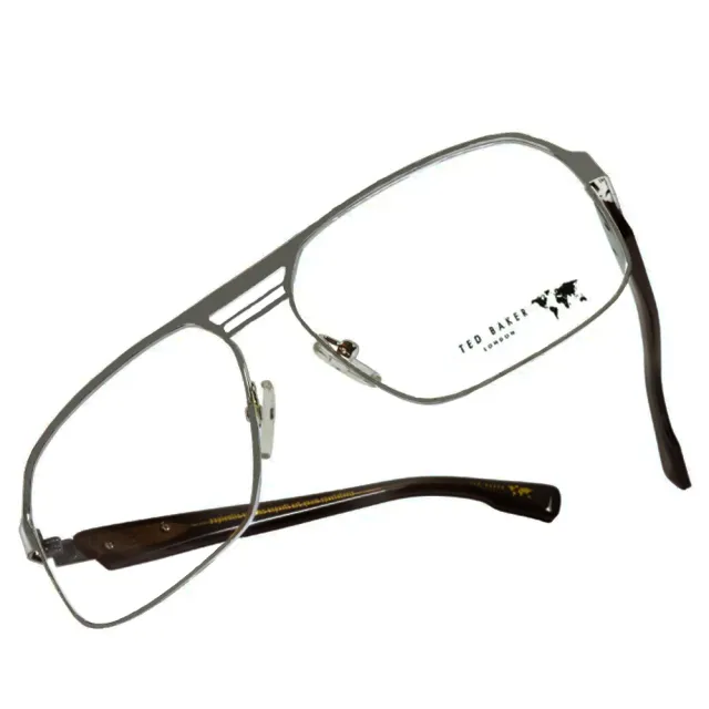 【TED BAKER】限量新款 紳士復古飛行員方框款光學眼鏡(TBG409-986 銀)