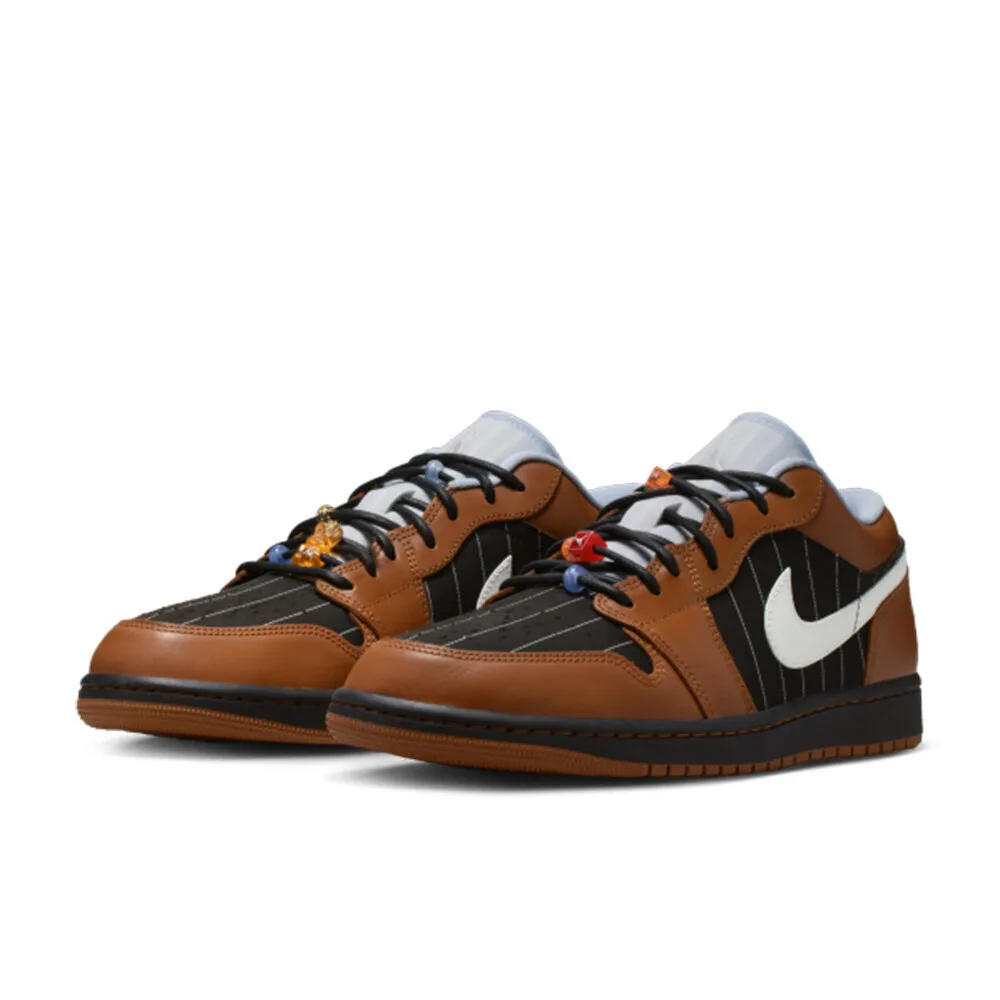 【NIKE 耐吉】Air Jordan 1 Low SE 條紋棕黑 拼接 串珠 緩震 運動鞋 男鞋 IR7560-010