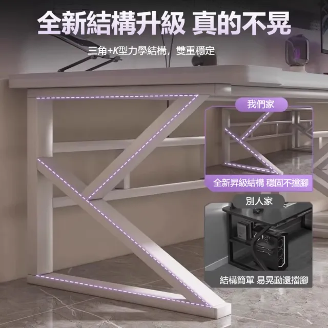 現代簡約K型加固雙人電競桌(280x60x75cm 穿線孔設計 高承重穩固桌架)