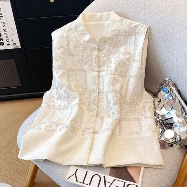【巴黎精品】多款唐裝上衣中國風馬甲(復古棉麻刺繡背心女外套2色n1jf24)