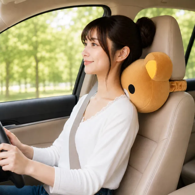 【Rilakkuma 拉拉熊】(臉型)絨毛座椅頭靠枕/午安枕 (台灣製)