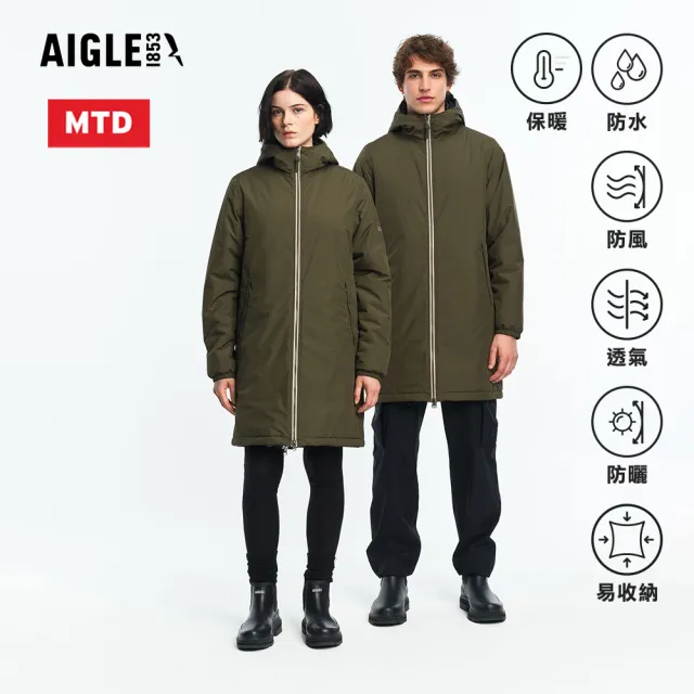 【AIGLE】防水保暖長版外套|AG-FBM50A080 軍綠(防水外套 防風外套 保暖外套 大衣)