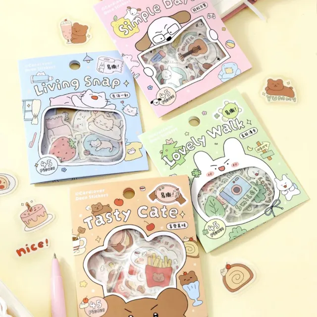 【德德小品集】療癒日常貼紙包 45枚入 手帳貼紙 可愛插畫 防水貼紙 DIY裝飾 封口貼 咕卡貼紙 文具