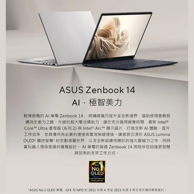 【ASUS 華碩】14吋Ultra7輕薄AI筆電(ZenBook UX3405CA/Ultra7-255H/16G/512G SSD/W11/EVO/OLED)