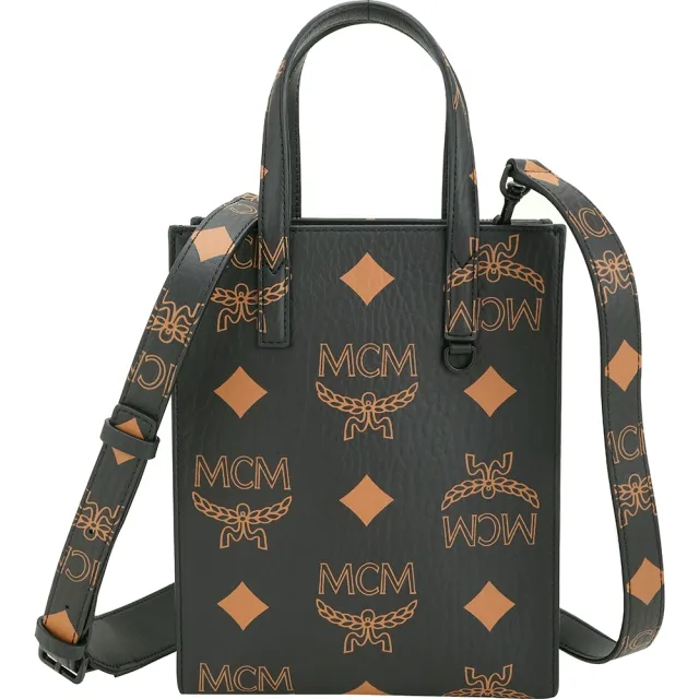【MCM】MAXI VISETOS 小款 經典老花皮革直立式托特手提 肩背包-黑色