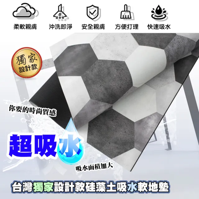 【QIDINA】2入 40X60cm SGS加厚款台灣獨家設計硅藻土吸水軟地墊(吸水地墊 矽藻土地墊 地毯浴室地墊)