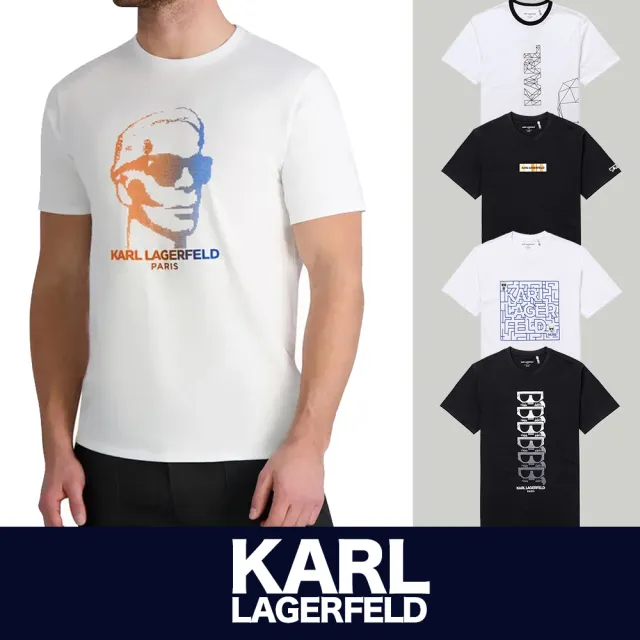 【KARL LAGERFELD 卡爾】老佛爺 經典 印刷圖案短袖T恤 上衣 多色選 平輸品 短T