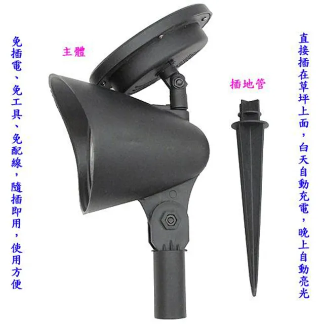 【月陽】超值2入可調太陽能充電式自動光控3LED庭園燈草坪燈插地燈(50112)