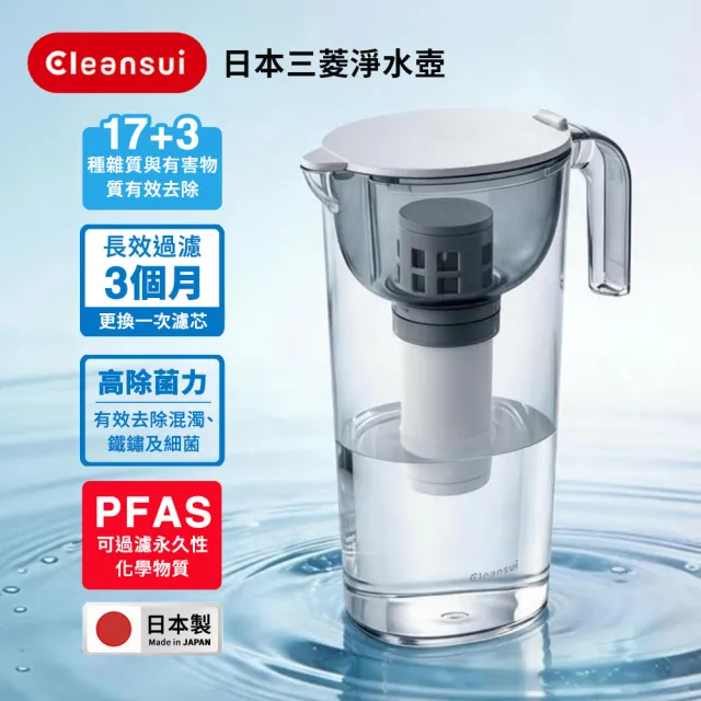 【Cleansui 可菱水】日本製-官方直營1.7L濾水壺CP503+中空絲膜濾芯*1(共1壺1芯)