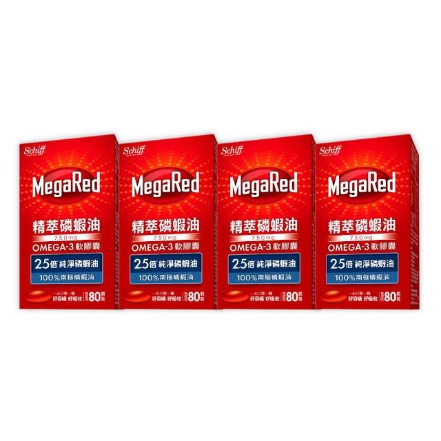 【Move Free 益節】MegaRed精萃磷蝦油OMEGA-3軟膠囊4瓶(共320顆 南極磷蝦油/蝦紅素/Omega 3/DHA/EPA)