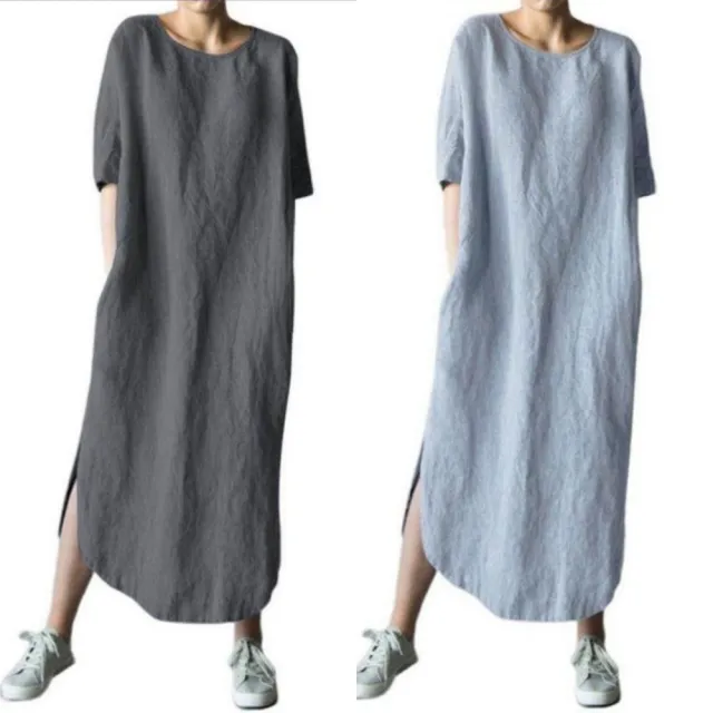 【巴黎精品】現貨+預購 女連身裙亞麻棉麻洋裝大尺碼寬鬆A字裙休閒女裝(長袖太陽裙女裙子3款b1a26 C)