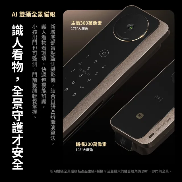 【小米】智能門鎖 XMZNMS14OD 十合一 M30 Pro(人臉│掌靜脈│指紋│密碼│手機藍芽│NFC│鑰匙│不含安裝)