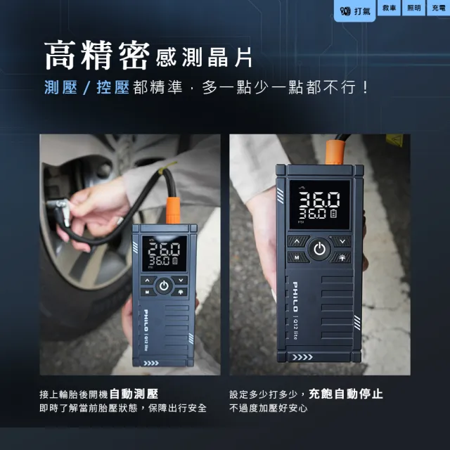 【Philo 飛樂】2入組 Q12lite 8000mAh 多功能救車電源(自動打氣機/汽車啟動電源/汽車打氣機/無線打氣機)
