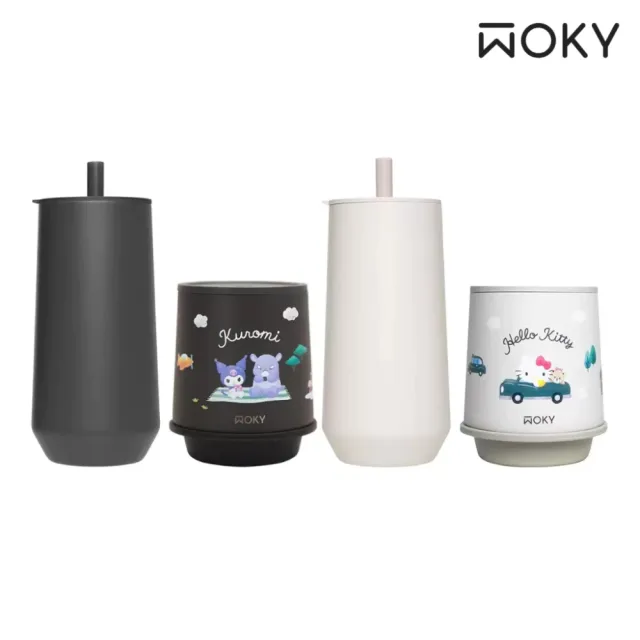 【WOKY 沃廚】輕芯鈦瓷易潔層保溫杯600ml+三麗鷗聯名250ml(咖啡杯/威士忌杯)