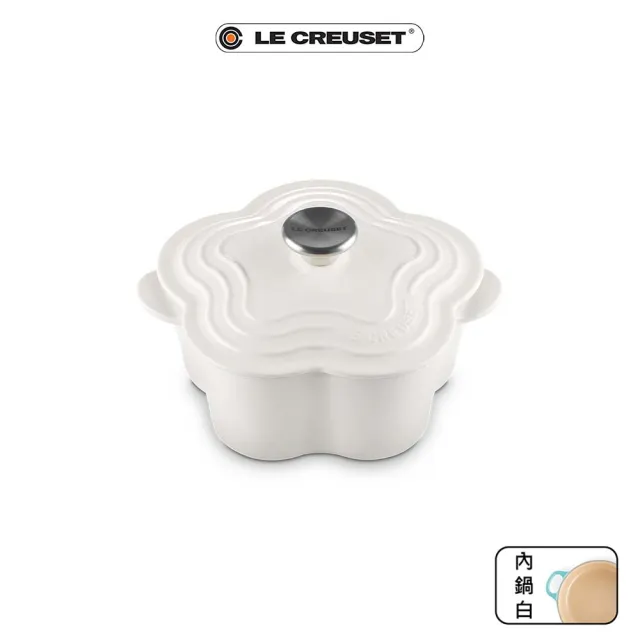 【Le Creuset】盒損福利品_琺瑯鑄鐵鍋山茶花鍋 20cm(棉花白-鋼頭-內鍋白)