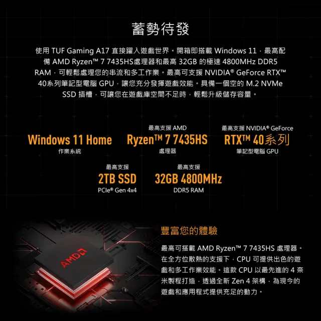 【ASUS 華碩】包鼠組★17.3吋GeForce RTX 4050 R7 電競筆電(FA707NUG-0092A7445HS/R7-7445HS/16G/1TB/W11)