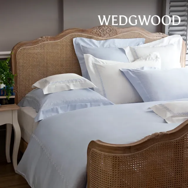【WEDGWOOD】純棉刺繡 兩用被床包枕套四件組 加大(菲麗絲 藍｜60支300織)