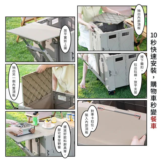 【Arlink】2入組 多功能75L折疊收納手推車餐桌版免組裝 TL55(折疊桌/折疊推車/露營推車/收納推車/菜籃車))