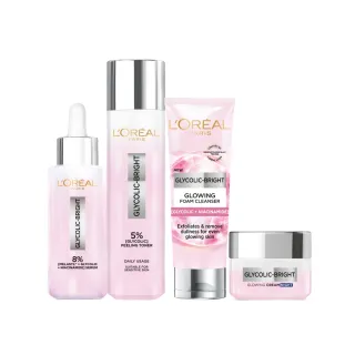 【L’OREAL Paris 巴黎萊雅】淨亮白全套組_激光水凝霜50ml+淡斑精華30ml+激光精華水128ml+激光潔面乳100ml
