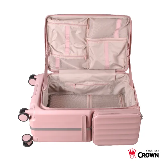 【CROWN 皇冠】WAVE 26吋 側袋磁吸行李箱 (前開式/拉桿箱/旅行箱/密碼鎖)
