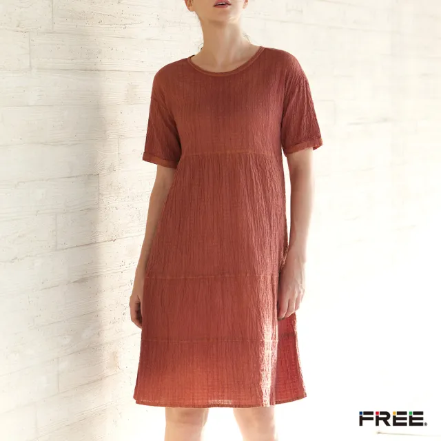 【FREE】free.草木染皺感剪接口袋洋裝