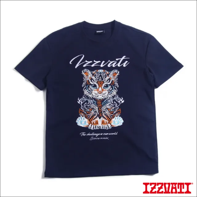 【IZZVATI】小老虎繡花短T-深藍 (品牌LOGO系列)