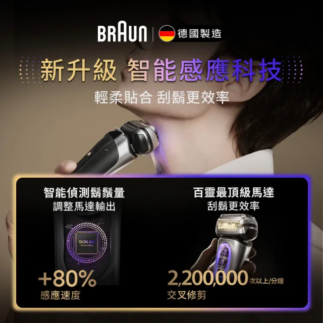 【BRAUN 百靈】旗艦9系PRO+電動刮鬍刀/電鬍刀 附充電旅行盒+智慧清潔充電座☆(9677cc)