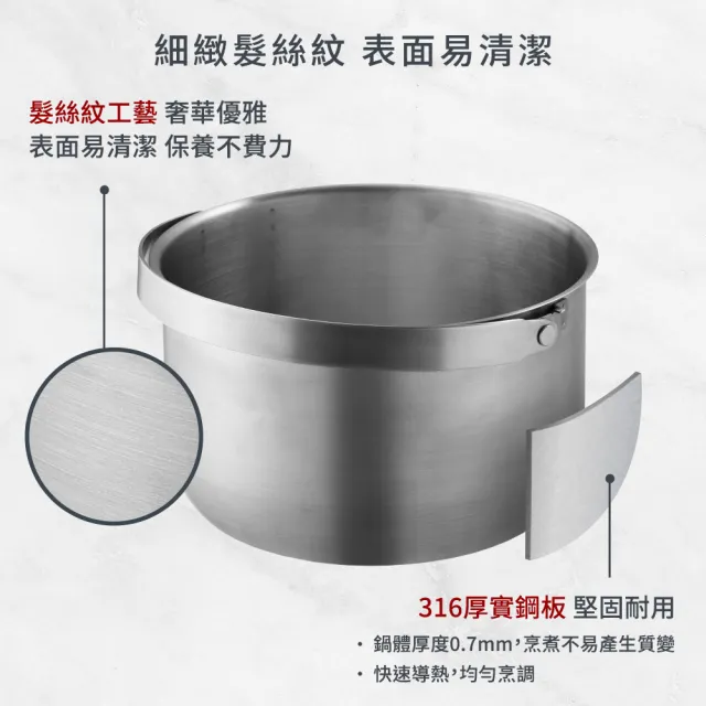 【mo select】台灣製極厚316不鏽鋼調理鍋3鍋6件組-22cm+19cm+16cm(電鍋適用/不挑爐具/內鍋/萬用鍋)