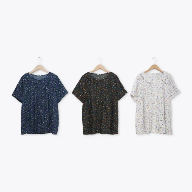 【MOSS CLUB】彩色手繪風花卉不對襯荷葉領襯衫 藍 黑 白(魅力商品)