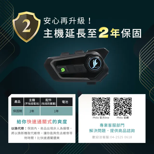 【Philo 飛樂】2入組 Jazz6 高通藍牙5.3雙晶片 全混音多人對講安全帽藍牙耳機(降噪耳機/對講機/安全帽用)
