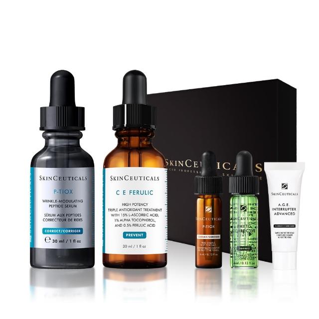 【Skin Ceuticals 修麗可】醫美級抗氧撫紋★CE抗氧化精華 30ml+P-TIOX 超胜肽抗皺極光精華 30ml 禮盒組