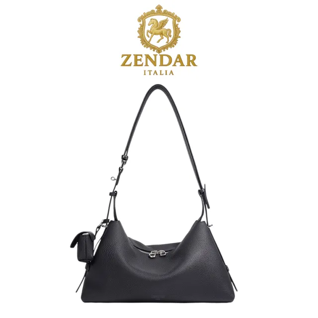 【ZENDAR】台灣總代理 限量1折 頂級小牛皮肩背包 露琪系列 全新專櫃展示品(黑色 女包)