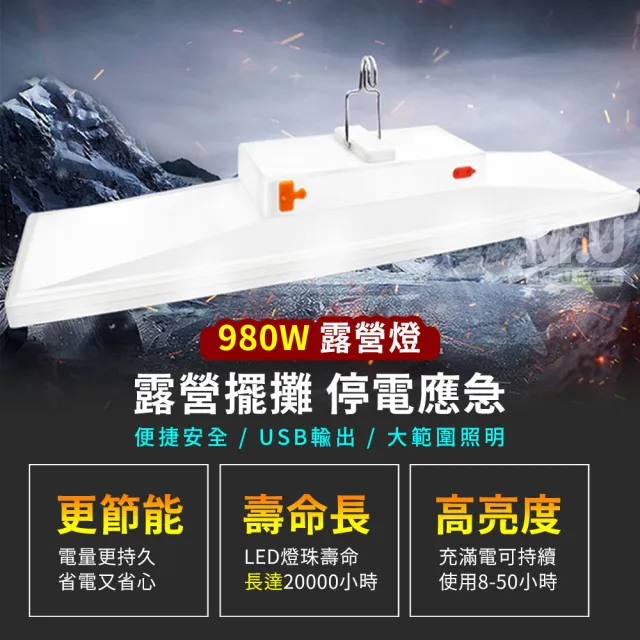 【Mr.U 優先生】980W爆亮LED露營燈(大面積照明/充電夾式 夜市擺攤燈 工作燈 停電應急 戶外 帳篷 地震包)