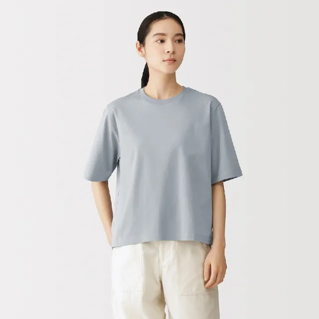 【MUJI 無印良品】女涼感圓領寬版短袖T恤(白色/淺灰/墨灰/黑色/淺粉/淺黃/煙燻綠/煙燻藍)