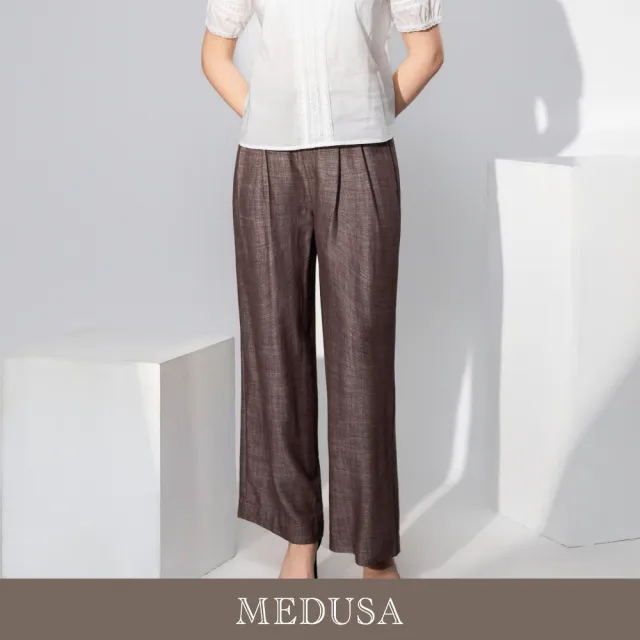 【MEDUSA 曼度莎】現貨-嫘縈亞麻混紡都會直筒壓褶長褲 - 2色（M-L）｜亞麻長褲 西裝寬褲 上班穿搭