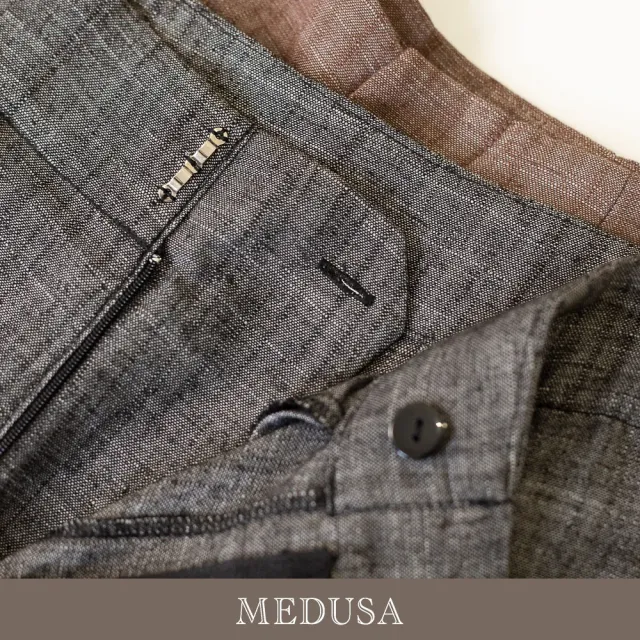 【MEDUSA 曼度莎】現貨-嫘縈亞麻混紡都會直筒壓褶長褲 - 2色（M-L）｜亞麻長褲 西裝寬褲 上班穿搭
