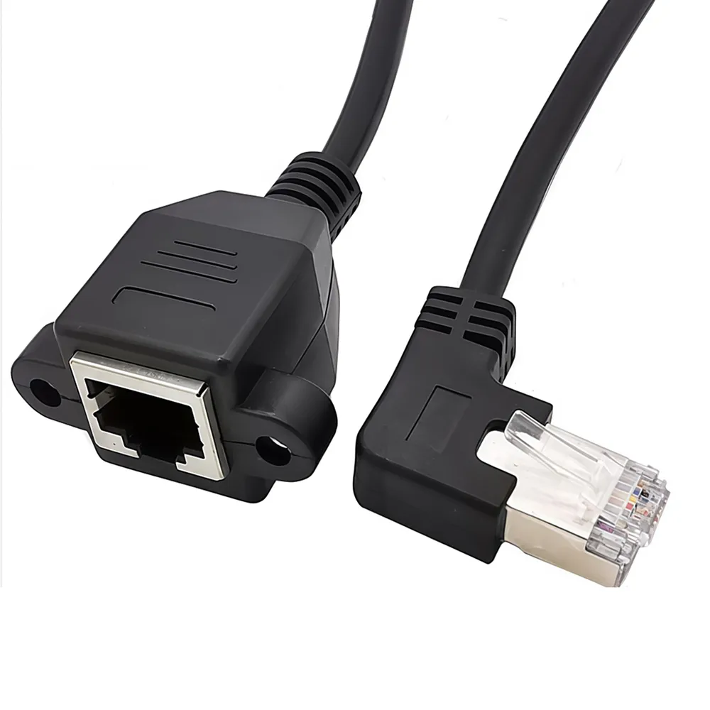 【Fujiei】Cat.6 RJ45公左彎 90度L型彎角/母帶螺絲孔 網路延長線0.3米(公對母)