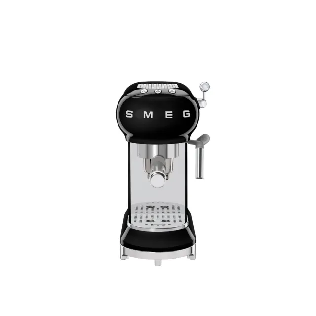 【SMEG】義大利半自動義式咖啡機-耀岩黑(ECF01BLUS)+贈定量磨豆機-耀岩黑