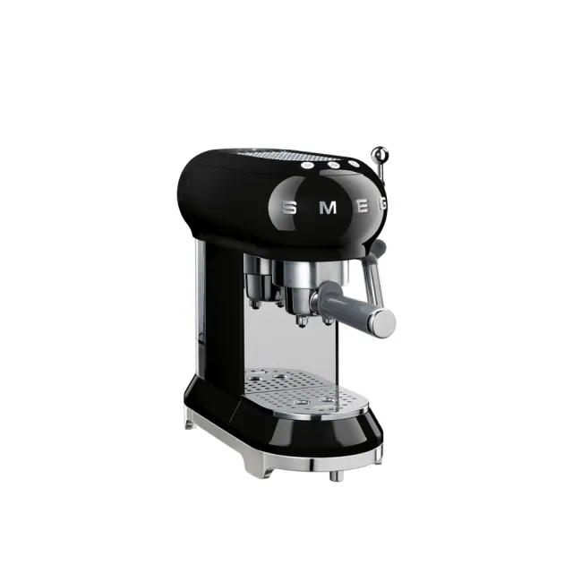 【SMEG】義大利半自動義式咖啡機-耀岩黑(ECF01BLUS)+贈定量磨豆機-耀岩黑