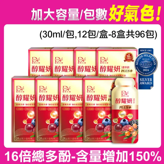 【DV 麗彤生醫】醇耀妍plus濃萃飲x8盒(陳美鳳推薦;加大容量及包數;30ml/包共96包;白藜蘆醇;燕窩;禮盒)