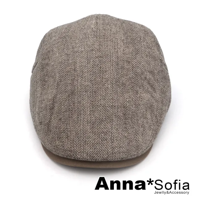 【AnnaSofia】鴨舌帽明星潮帽貝蕾帽狩獵帽報童帽小偷帽-葉脈紋單色簷 現貨(深咖系)