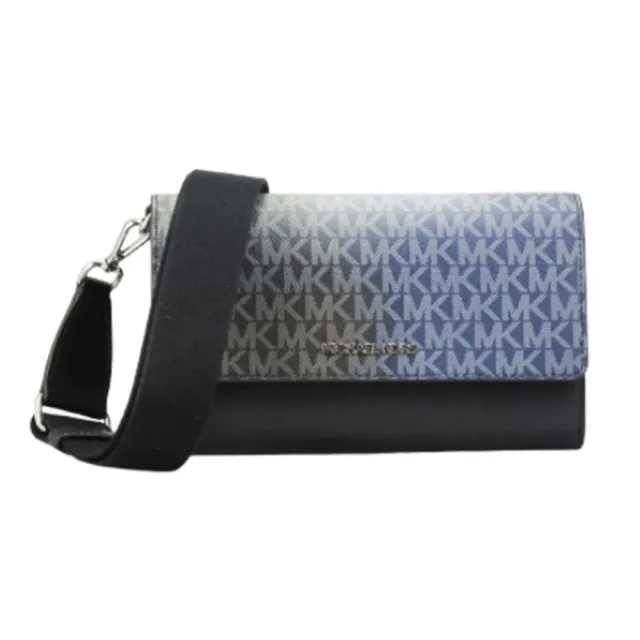 【Michael Kors】JET SET ITEM滿版漸層LOGO拉鍊皮夾/斜背包35F5STTC3Y(漸層藍)